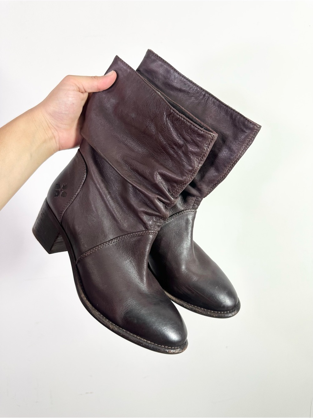 Patricia Nash Brown Leather Slouchy Short High Heeled Boots